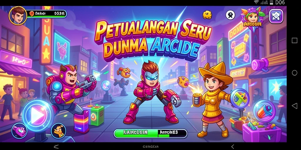 Tampilan antarmuka D06 saat bermain game Arcade yang seru.