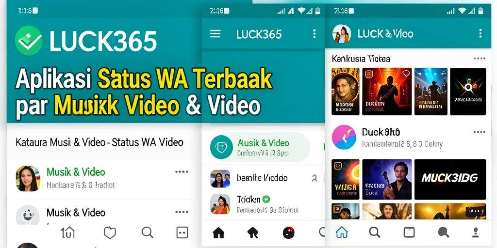 Screenshot LUCK365 menampilkan antarmuka aplikasi Status WA Video yang menarik.