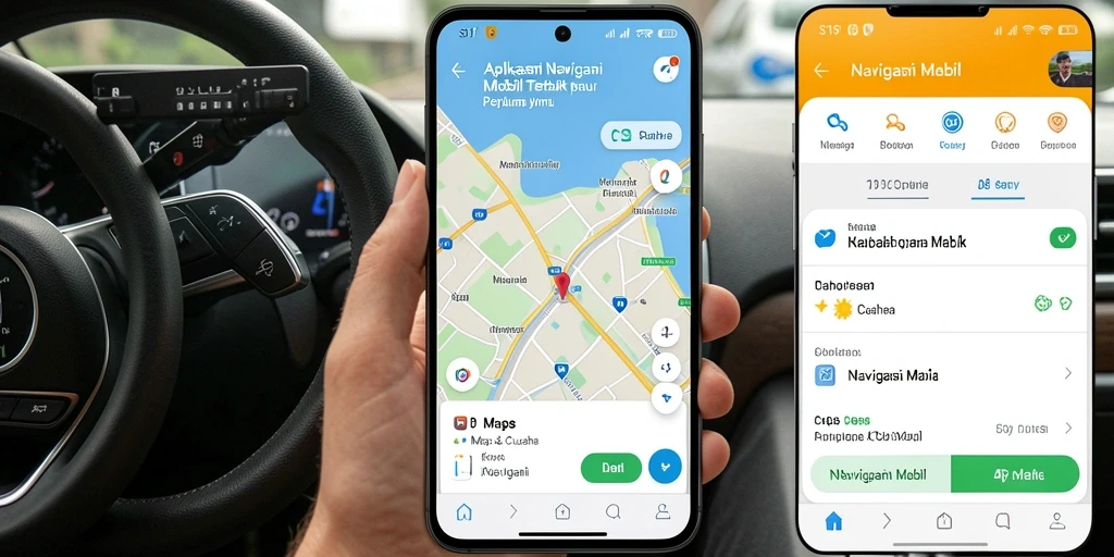 Antarmuka aplikasi S13 menampilkan navigasi mobil dan informasi cuaca.